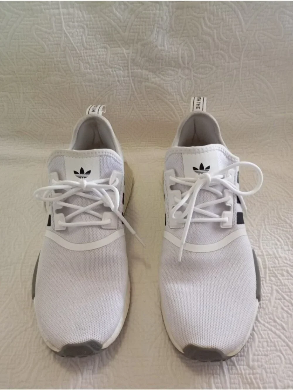 Adidas NMD_R1 White & Black Mens Sneakers Size 11 Mesh Upper Boost Midsole